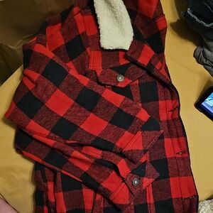 Torrid Red and Black Checkered Jacket with Sherpa Lining